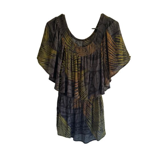 Tanoa Hawaiian Leaf Tribal Print Flowy Blouse Rayon Size Small - Picture 1 of 3